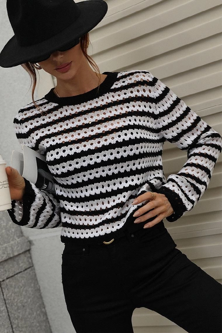 Sun Protection Fabric Stain Repellent Coating COLORED STRIPE KNIT SWEATER TOP
