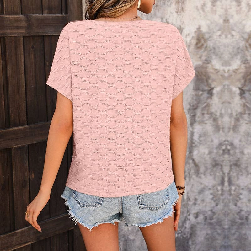 BREATHABLE SOLID COLOR BAT-SLEEVE BLOUSE_CWTBLS0719 CroppedLength PreWashed