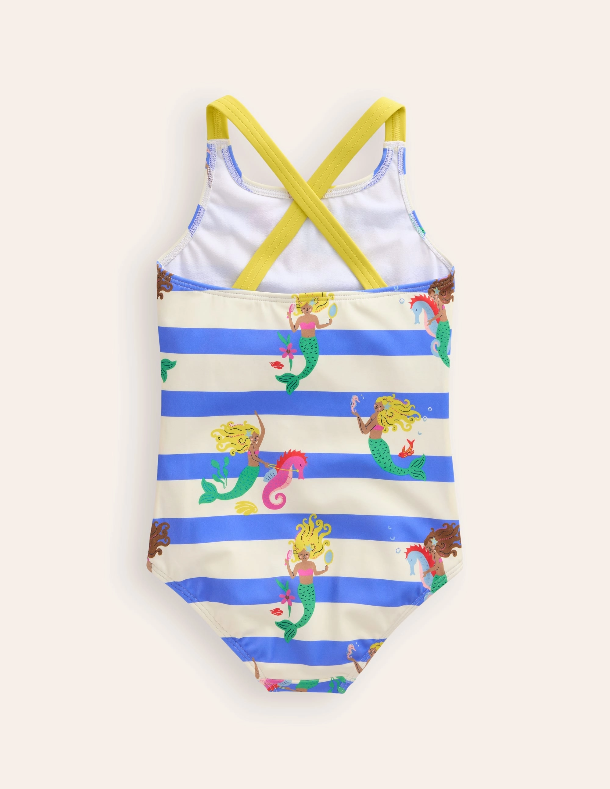 poolside fashion Sporty Vibes Cross-back Printed Swimsuit-Surf Blue Mermaid Stripe