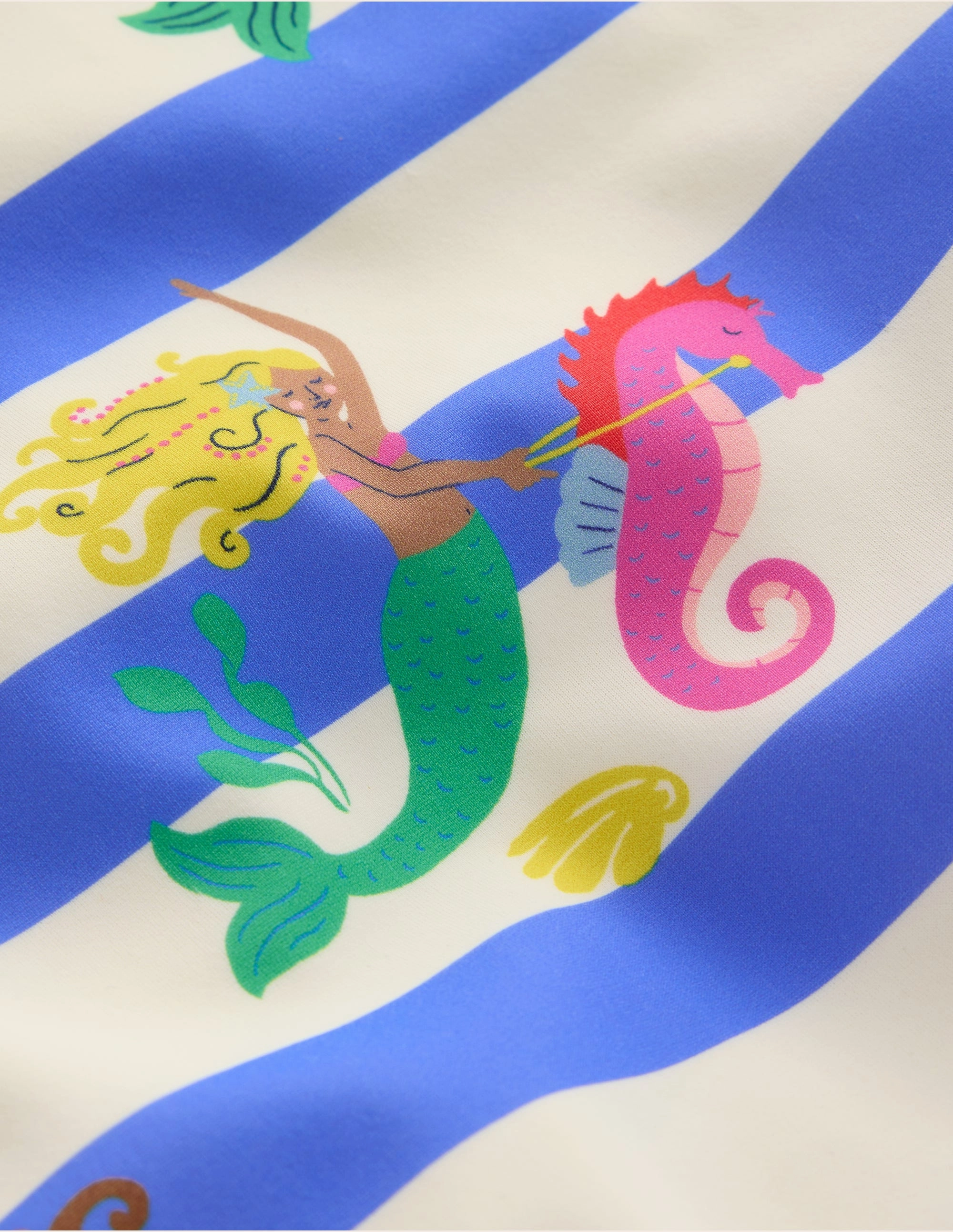 Cross-back Printed Swimsuit-Surf Blue Mermaid Stripe Summer Break Racerback Support