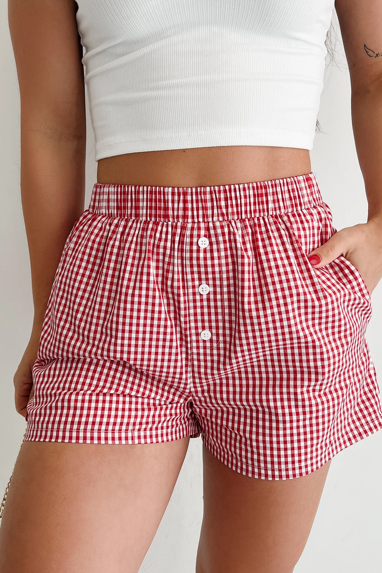 Old School Crush Gingham Boxer Shorts (Red) Training Comfort Adaptable Style