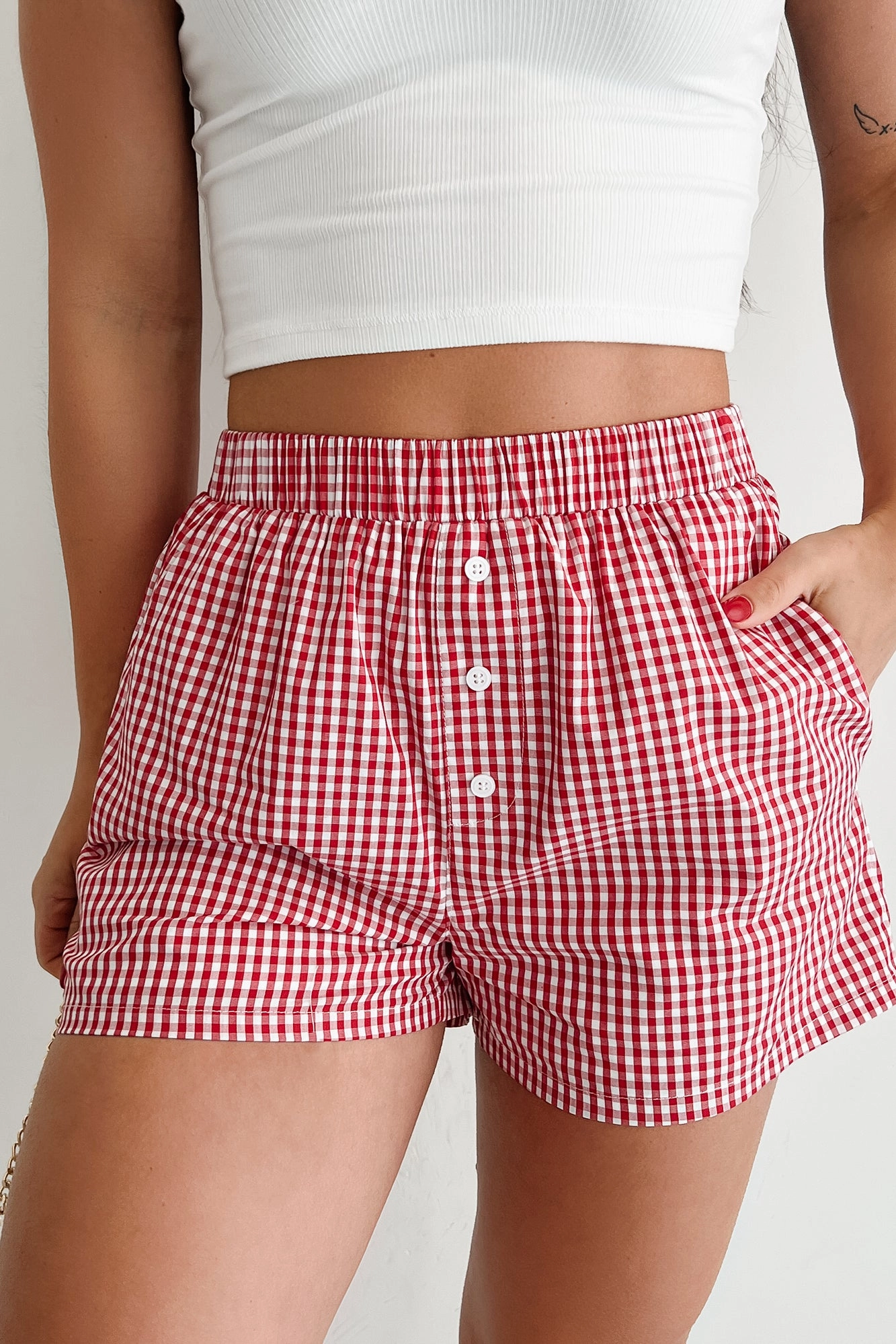 Classy Fit Quick drying material Old School Crush Gingham Boxer Shorts (Red)