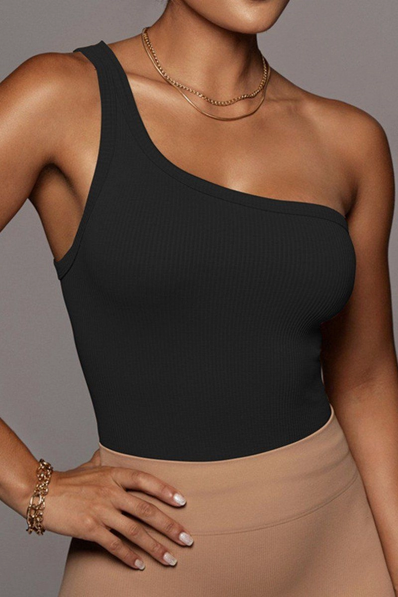 ONE SHOULDER SLEEVELESS SEXY CROP TANK TOP Casual Sweater