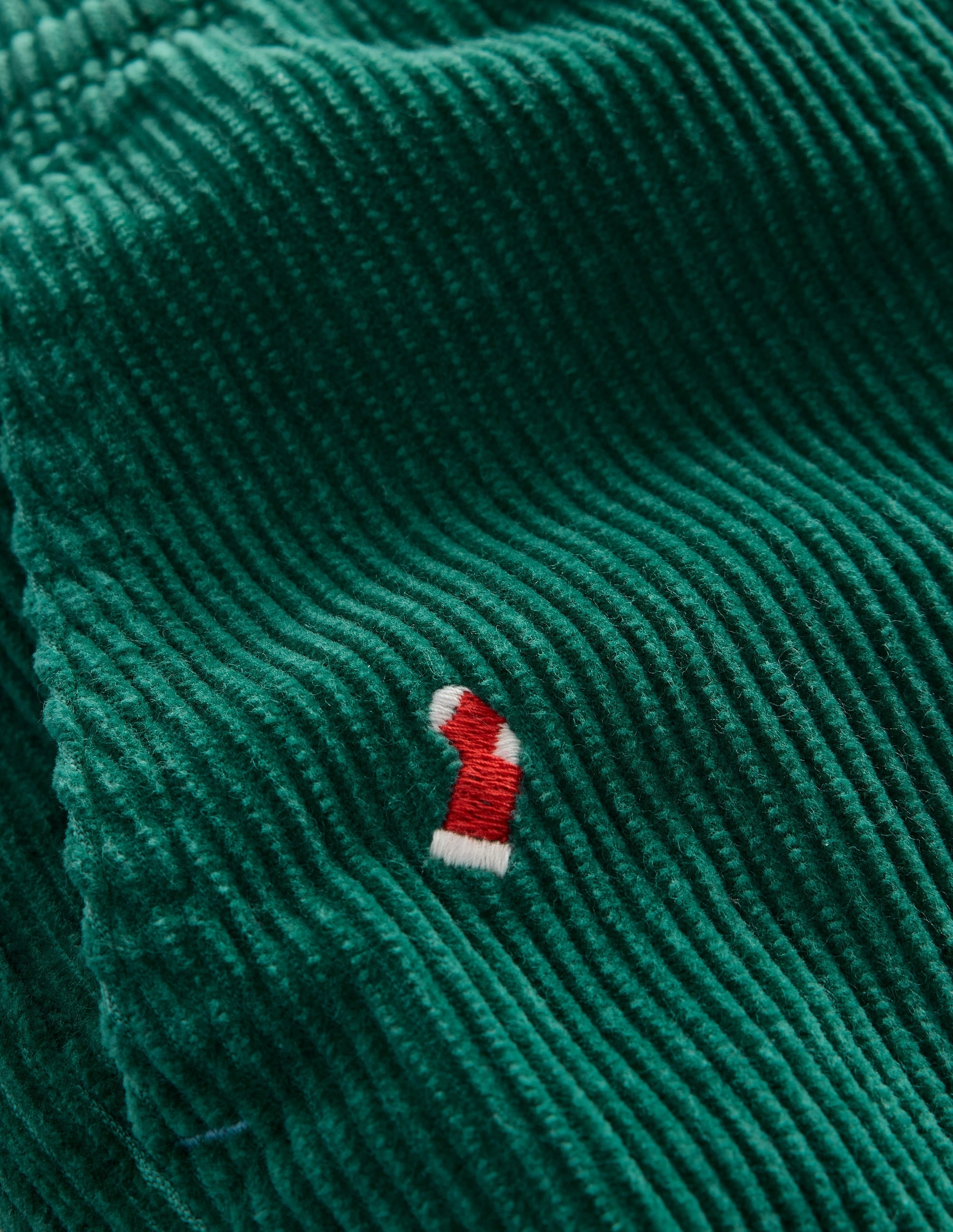 Pull-On Cord Trousers-Festive Embroidery High-waisted fit Adjustable Waist