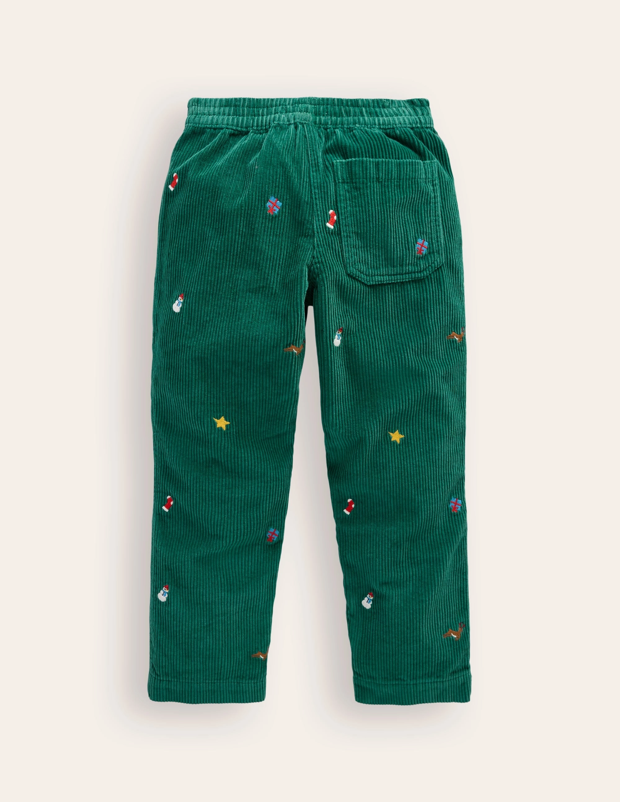 Pull-On Cord Trousers-Festive Embroidery Wind Resistance Unrestricted Movement
