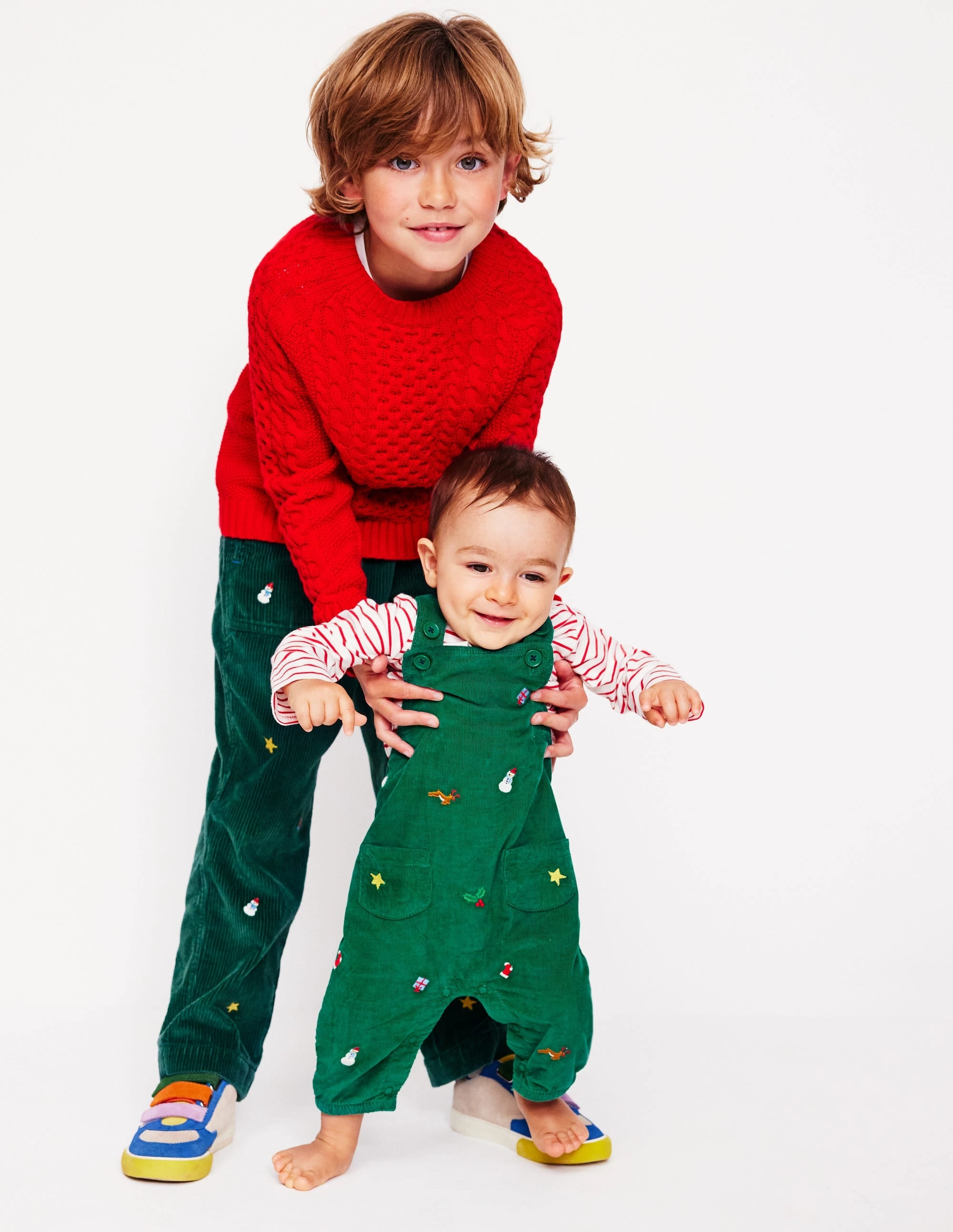 Light Wear Fit Stretchable Pull-On Cord Trousers-Festive Embroidery