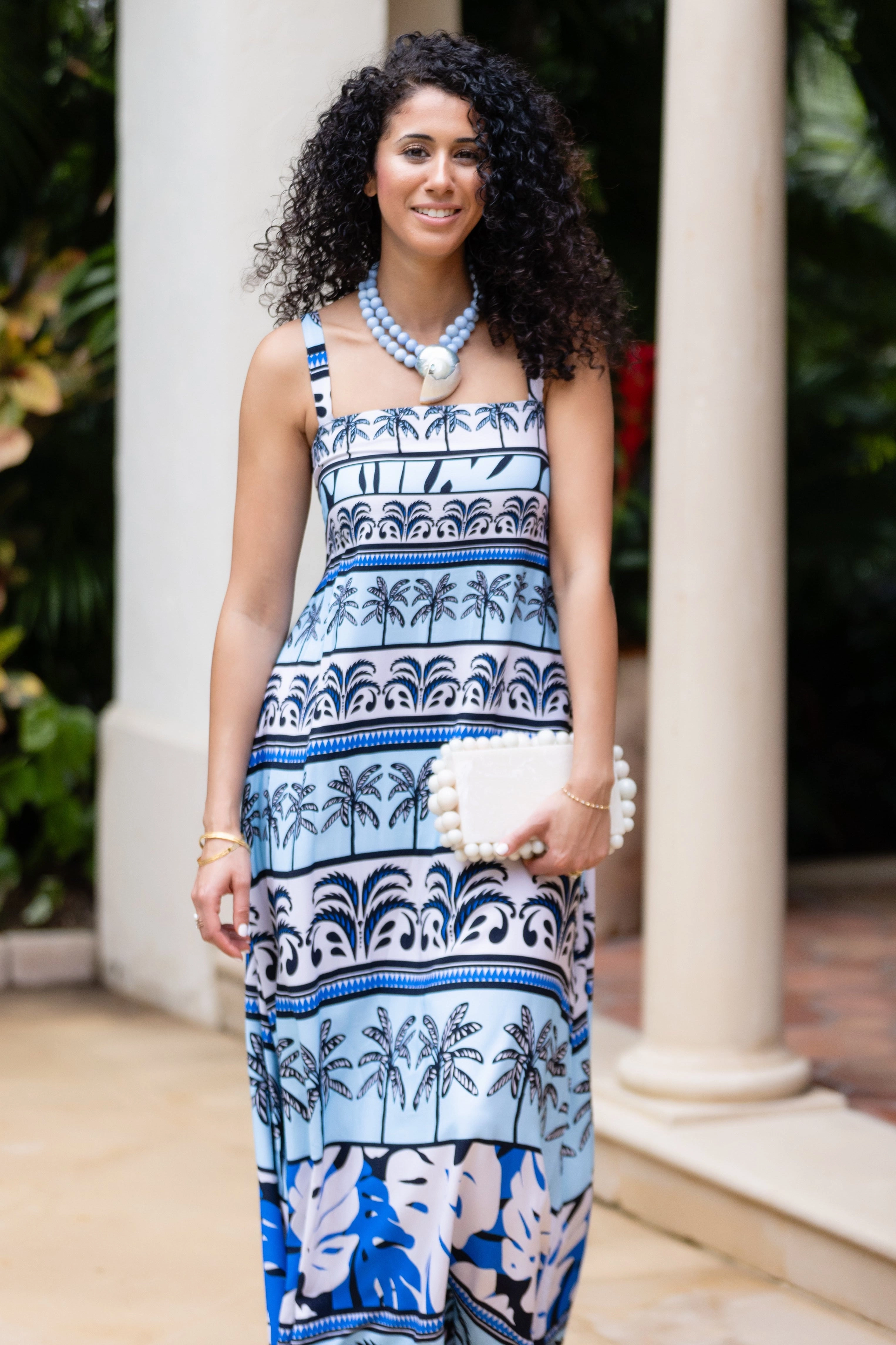 Giselle Dress / Sky Blue Palm Stripe Cool Tone