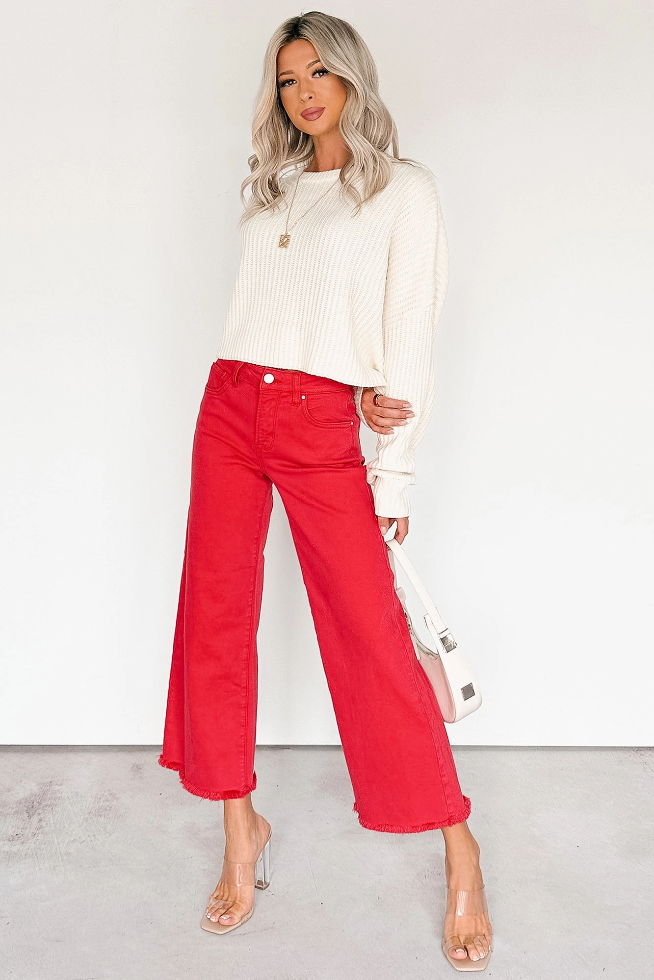 Structured fabric Walter High Rise Wide Crop Risen Jeans (Scarlet)