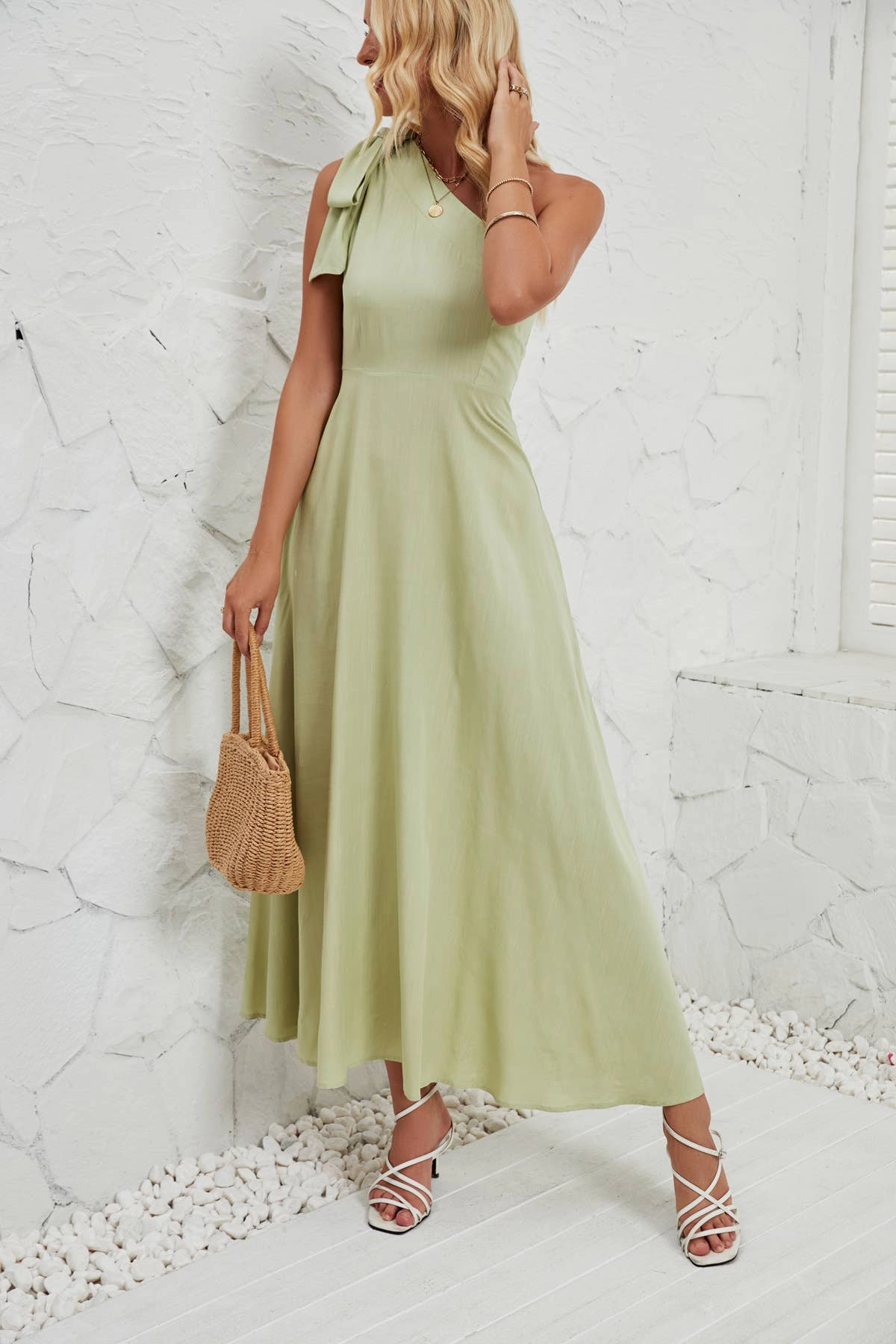 Polished Edge Stylish Mood BOW ONE-SHOULDER BELTED DRESS_CWDMD1831