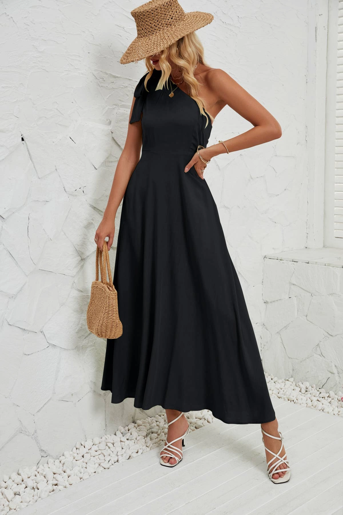 Bodycon Fit BOW ONE-SHOULDER BELTED DRESS_CWDMD1831