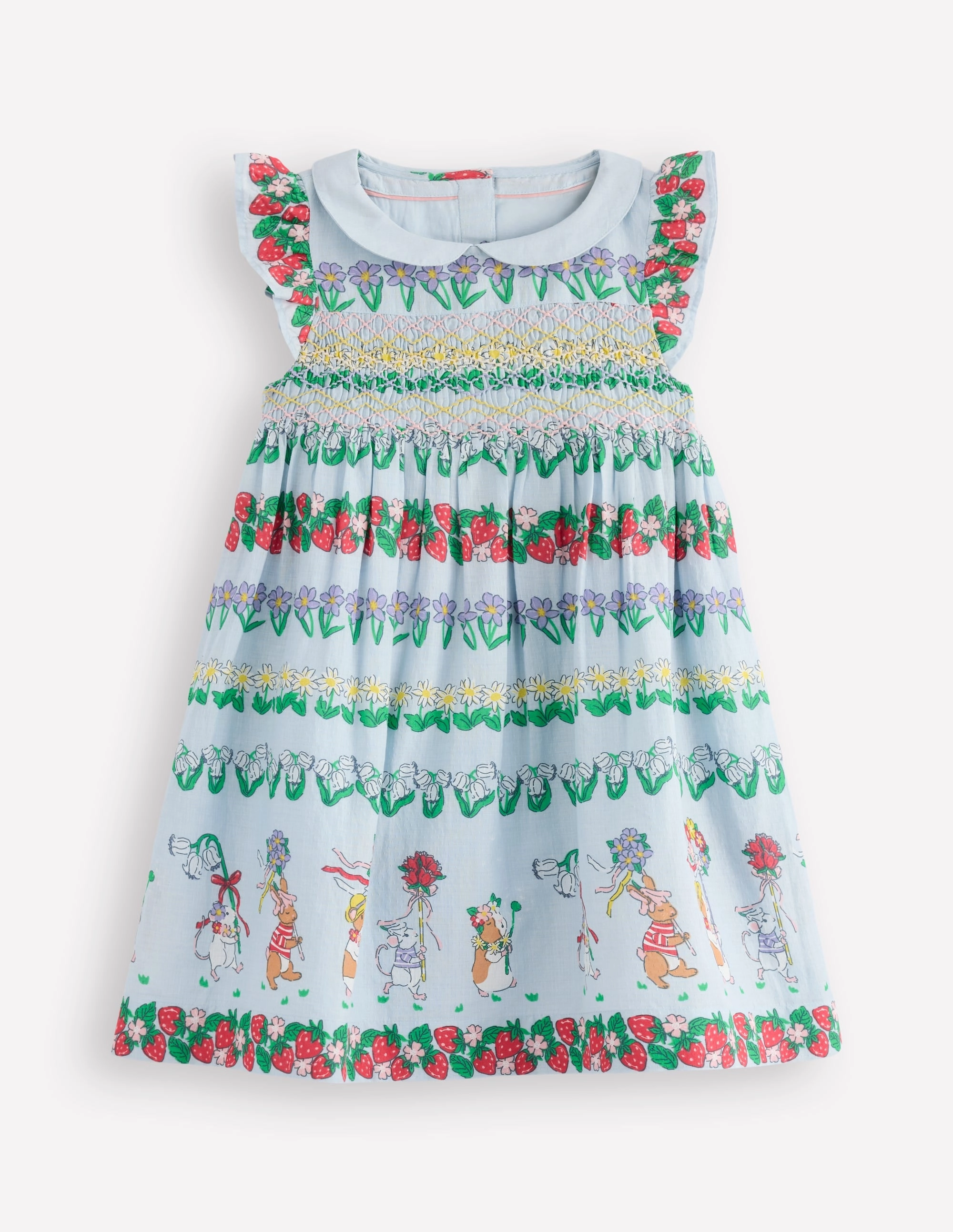 Adeline Smocked Dress-Glacier Blue Spaced Tiny Bows Fresh Glow