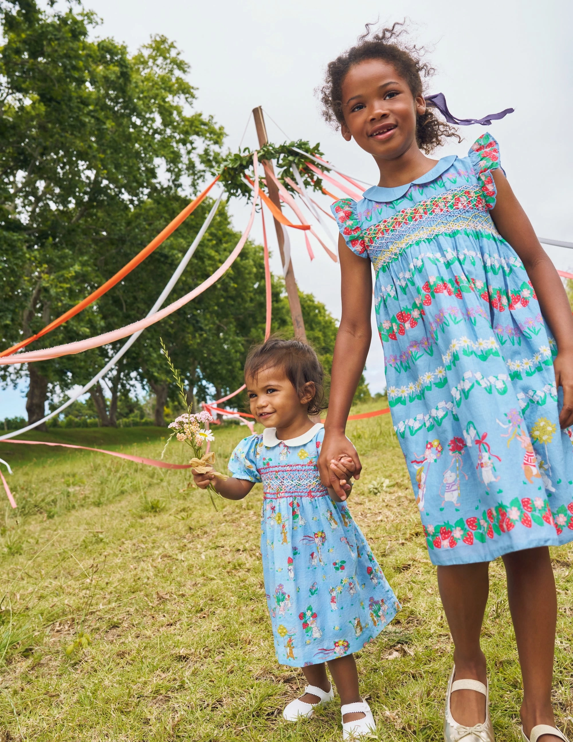 Street Look Adeline Smocked Dress-Glacier Blue Spaced Tiny Bows