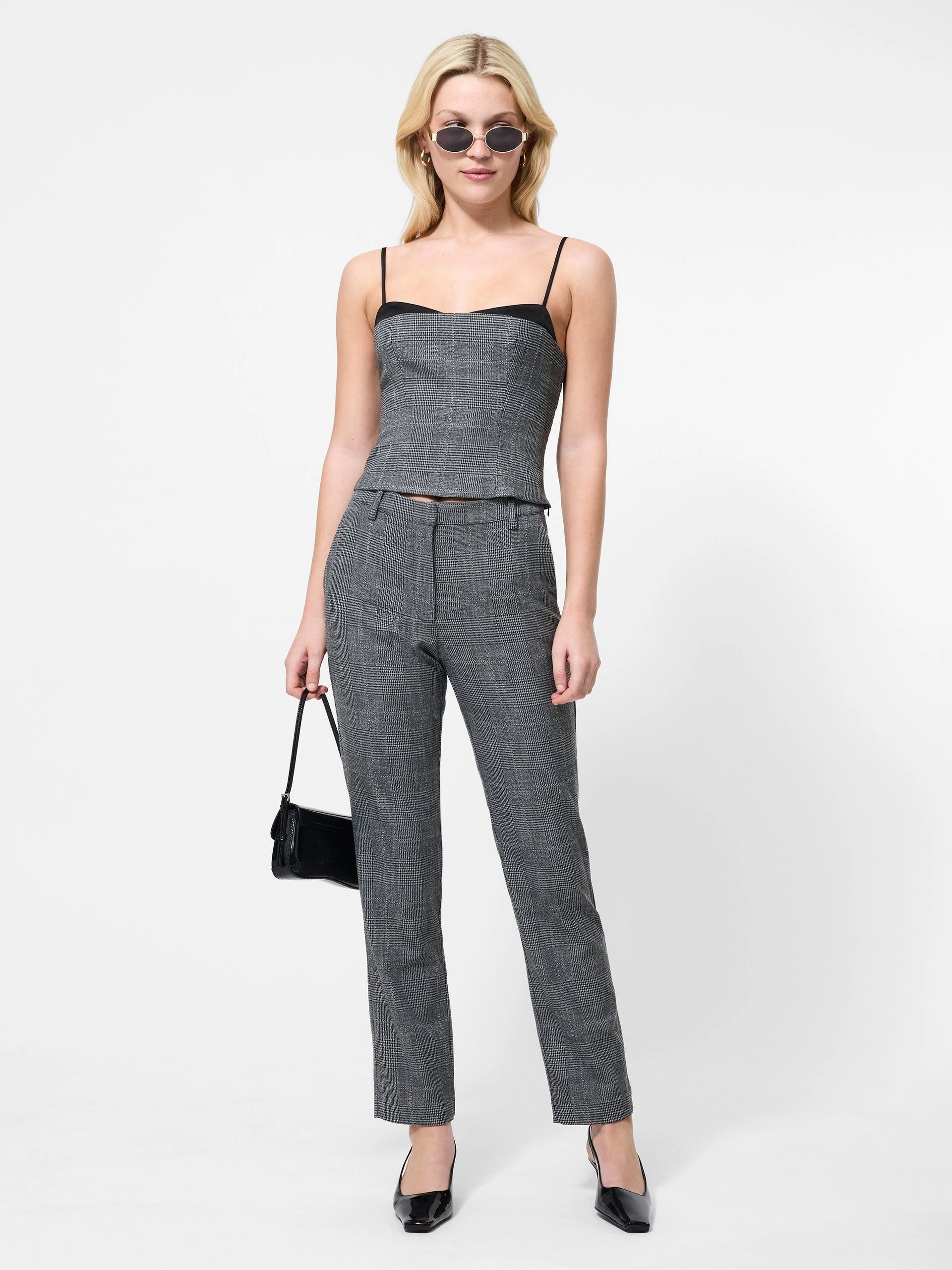 Sporty T-shirt Ribbed Trim OWEN PLAID SUITING CORSET TOP