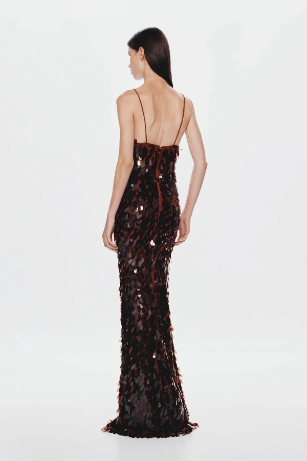 Waist Seam Light Touch The 'Sapphire' Sequin Maxi Dress Fig