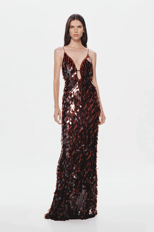 The 'Sapphire' Sequin Maxi Dress Fig Cozy Mood