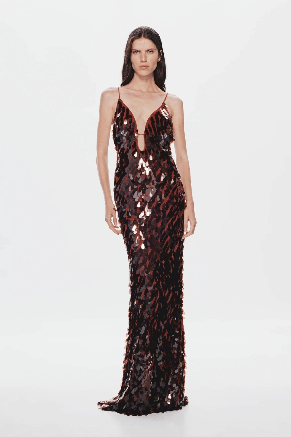 The 'Sapphire' Sequin Maxi Dress Fig Anti-Static-Finish Dreamy Motion