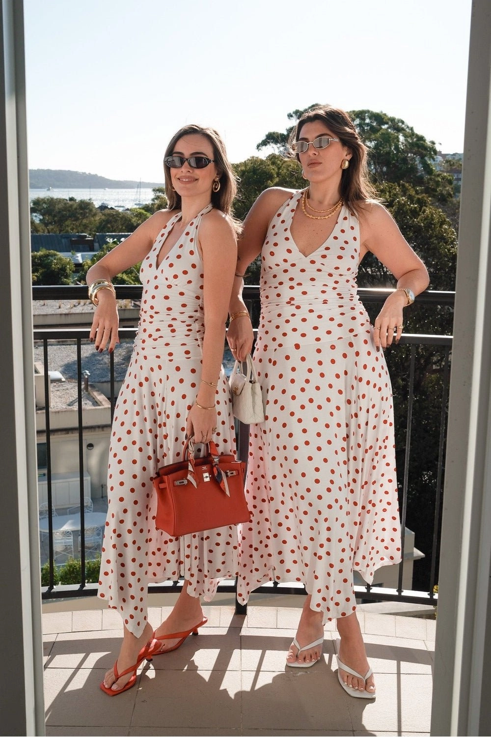 Paris Midi Dress Red Polka Dot Drape Wave Church Proper