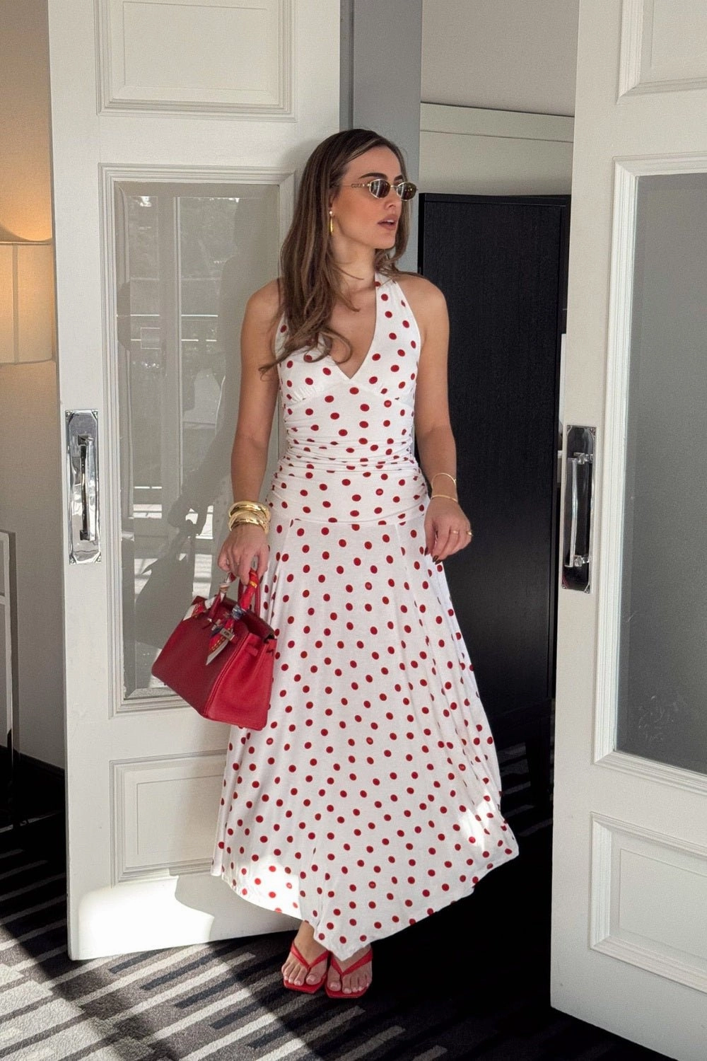 Soft Movement Relaxed day dress Paris Midi Dress Red Polka Dot
