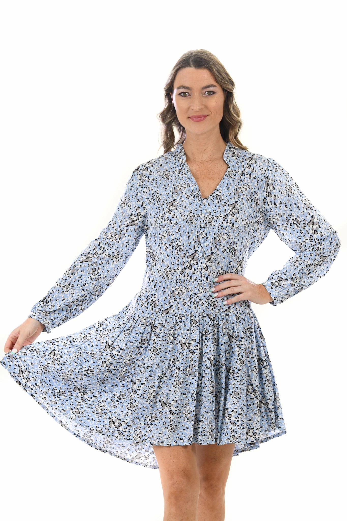 Subtle Finish Texture Rich Parker Dress / Snow Leopard