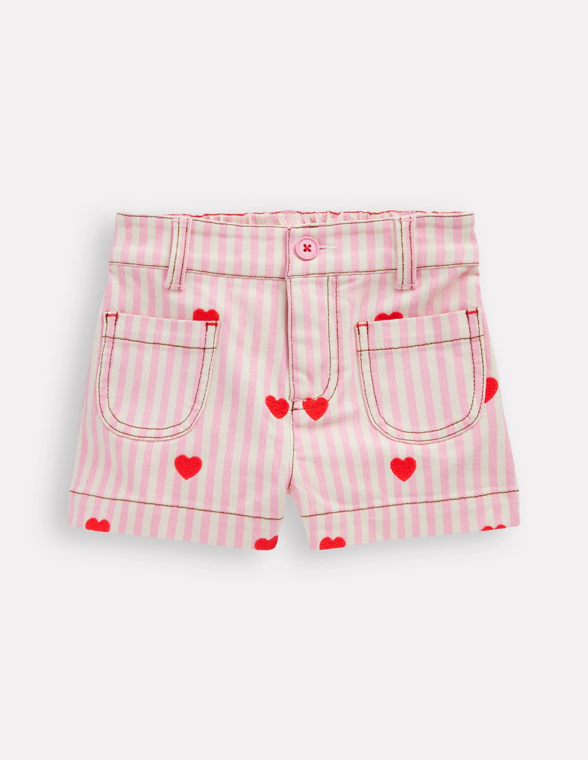 Eco friendly materials Patch Pocket Shorts-Bubblegum Pink/ Ivory Hearts