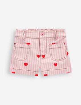 Eco friendly materials Patch Pocket Shorts-Bubblegum Pink/ Ivory Hearts