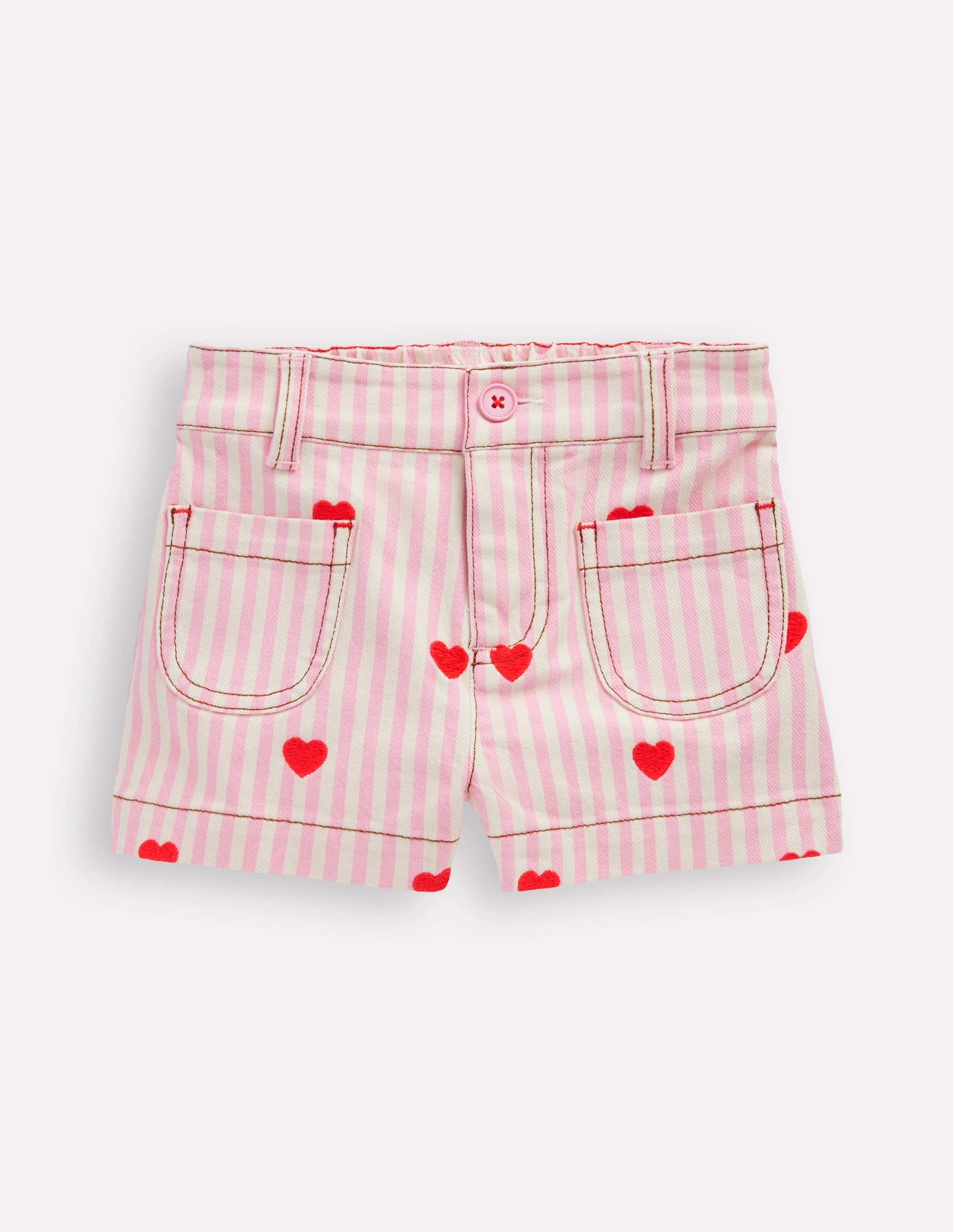 Patch Pocket Shorts-Bubblegum Pink/ Ivory Hearts Sporty Comfort AbrasionResistant