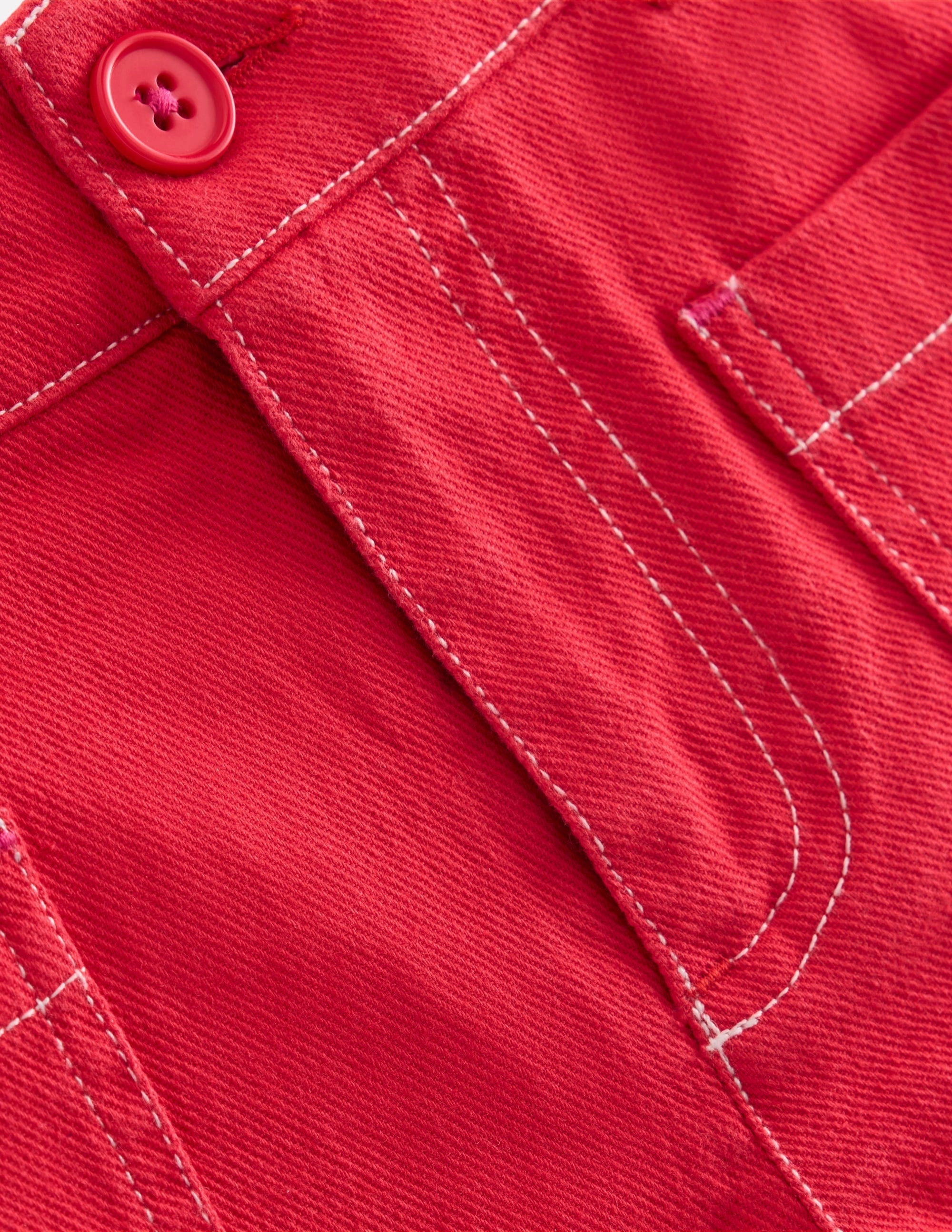 High Waist Patch Pocket Shorts-Red