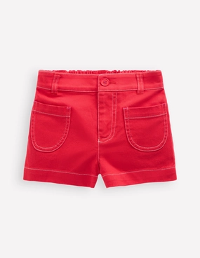 Soft Elastic Patch Pocket Shorts-Red