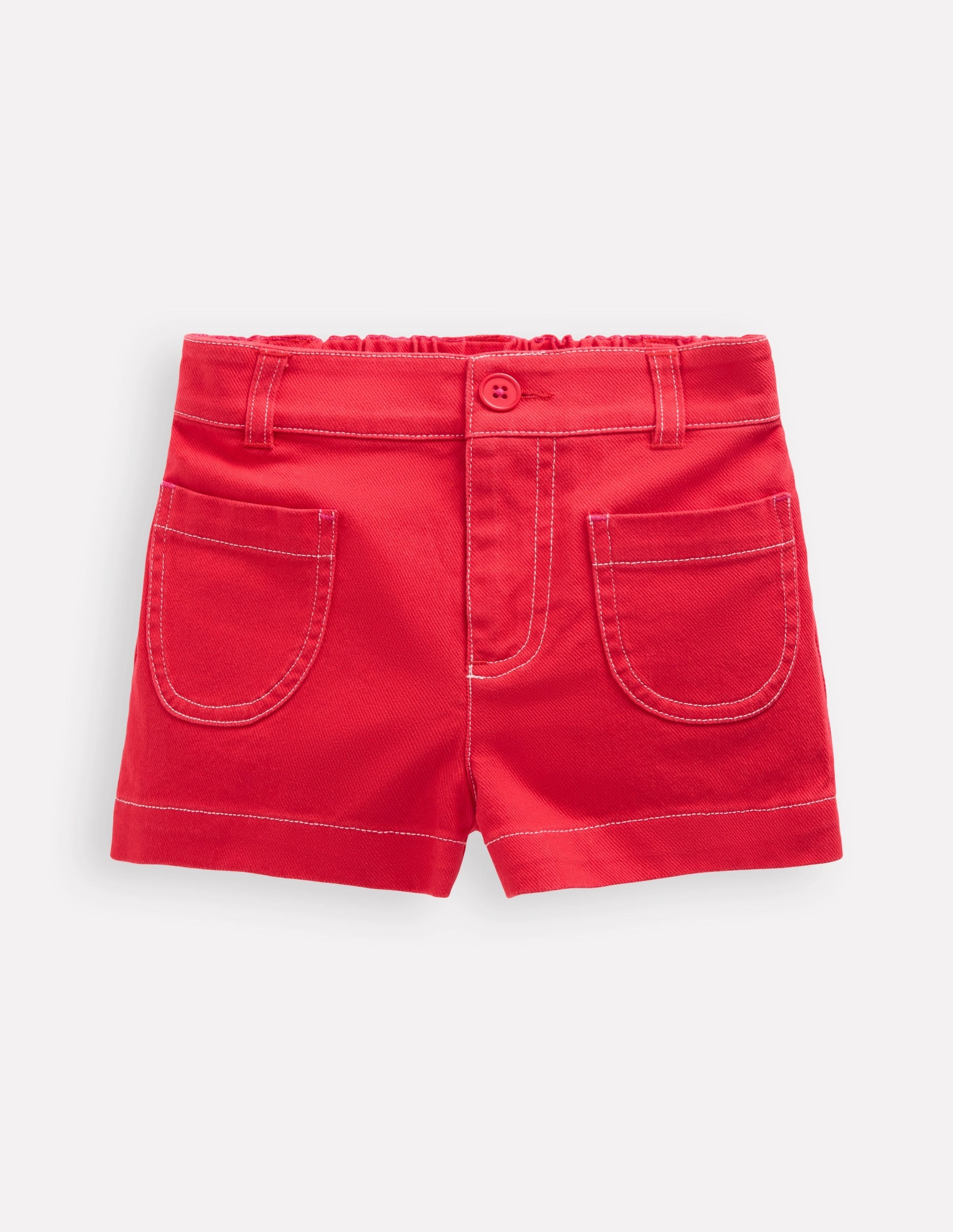Soft Elastic Patch Pocket Shorts-Red