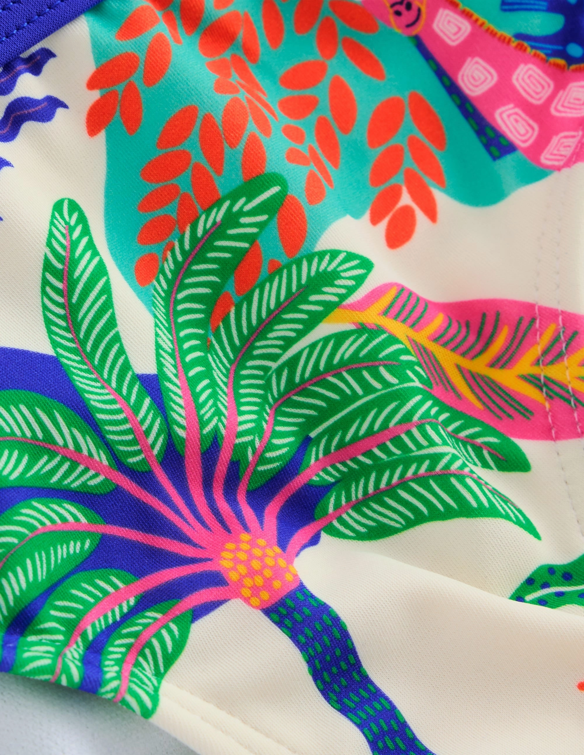 Patterned Bikini Bottoms-Soft Ivory Multi Jungle Laser Cut Edges Warm-Hue