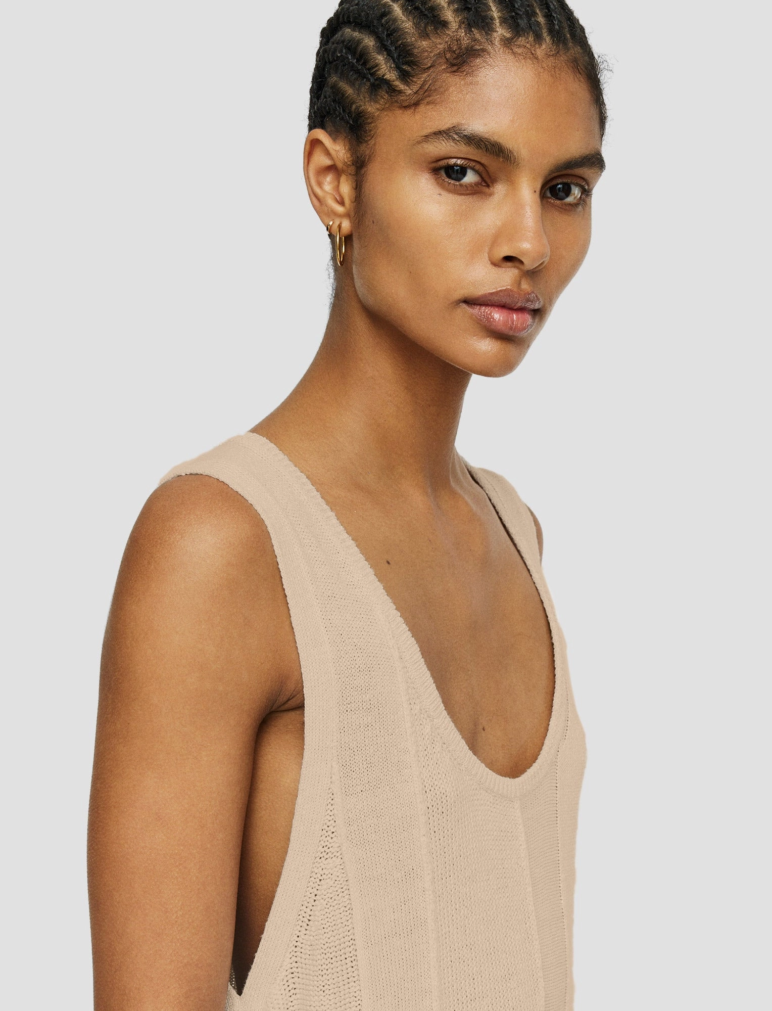 Snap-Closure Linen Blend Knitted Long Dress