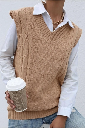 ClassicCrewNeck PATTERNED KNIT SLEEVELESS COZY SOLID CARDIGAN