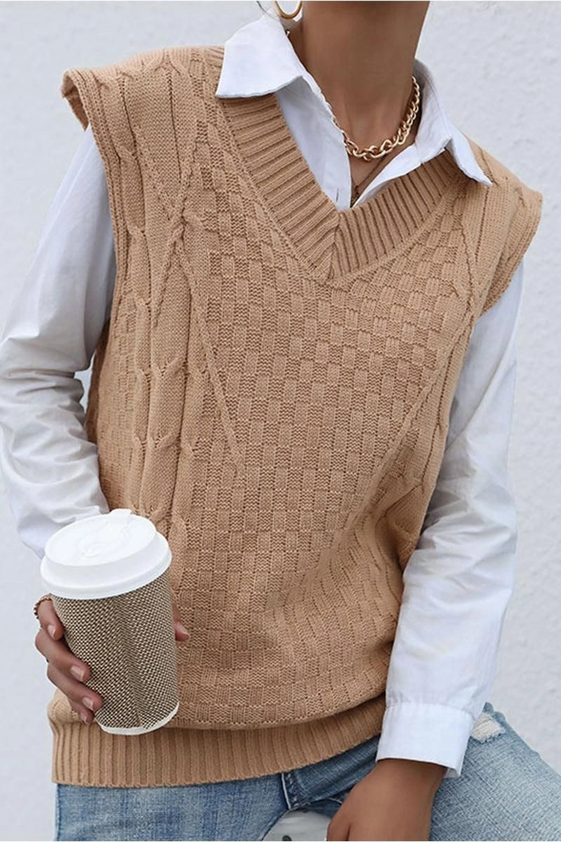 HygienicCoating StretchComfortDesign PATTERNED KNIT SLEEVELESS COZY SOLID CARDIGAN