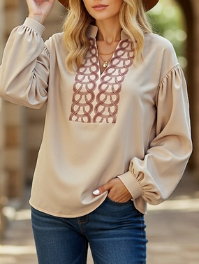 Patterned long-sleeved mandarin-collar shirt AthleisureInspired Multi Pocket Functional Design
