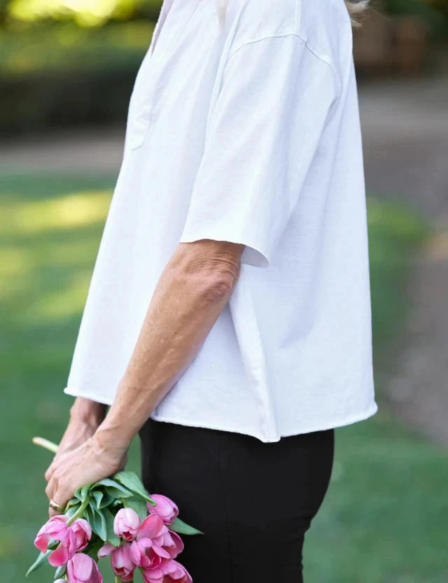 Patty Popover Short Sleeve Henley White AllDayComfort Luxurious Feel