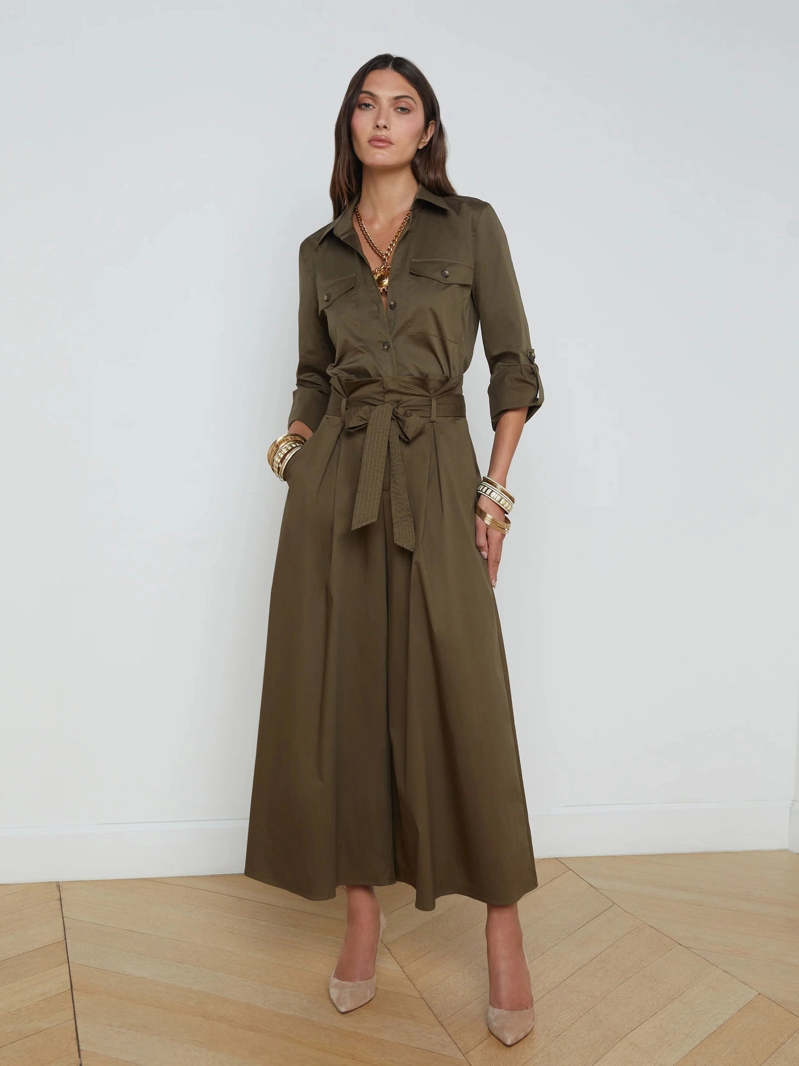 ButtonlessClosure Drop Shoulder Silhouette Pearson Military Blouse Pine