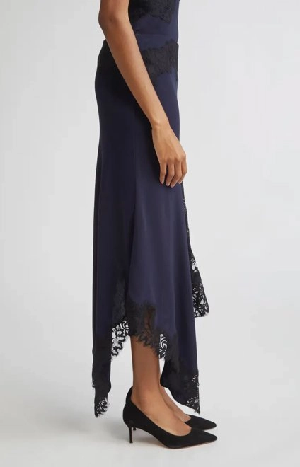 slim fit Thermal Regulating Hartley Asymmetrical Lace Skirt Navy