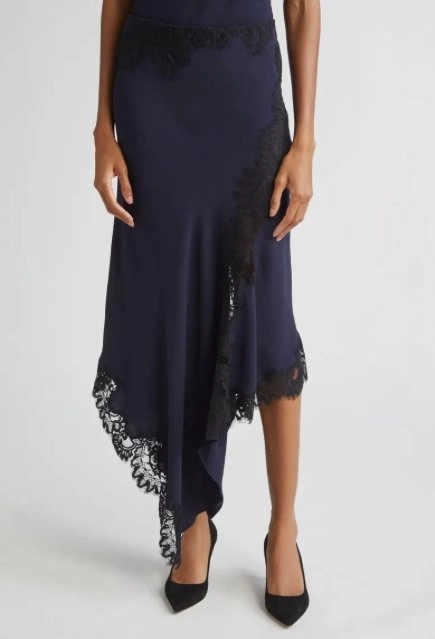 Hartley Asymmetrical Lace Skirt Navy Sturdy Waistband Minimal Look