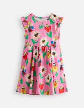 Stretch Fabric Party outfit Posie Frill Sleeve Dress-Sugared Lilac Spring Garden