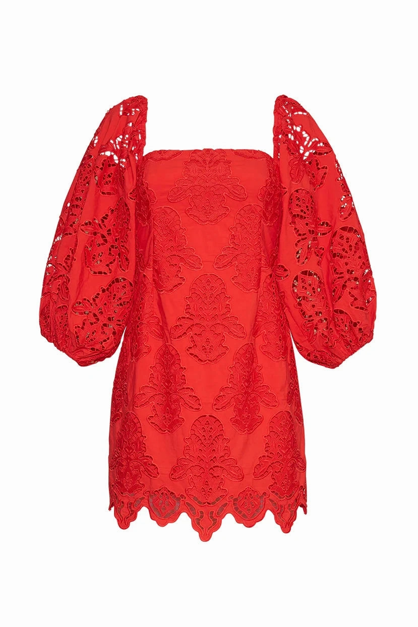 Montauk Dress Red Embroidered Eyelet Light Appeal Wedding Style