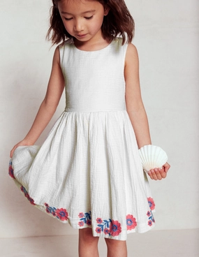 City Layering Modern Appeal Harper Cross-Back Dress-White Embroidered