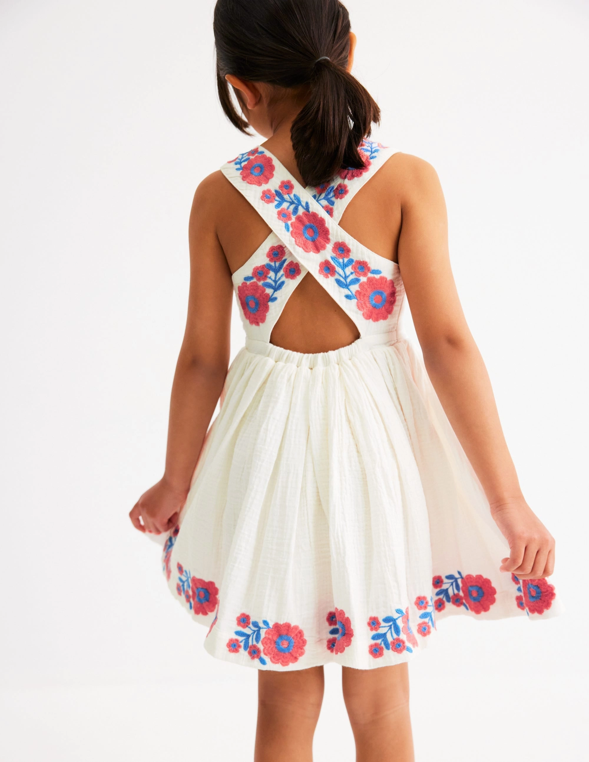 Cozy Tones Feminine full-length gown Harper Cross-Back Dress-White Embroidered