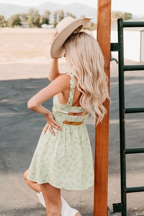 Perfect For You Floral Cutout Mini Dress (Sage) Front-Pocket