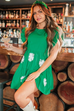 Comfort Layer Wear Aisling Sequin Clover Mini Dress (Green)