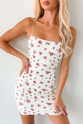 Perfectly Placed Floral Lace Mini Dress (Off White) Cute Glow