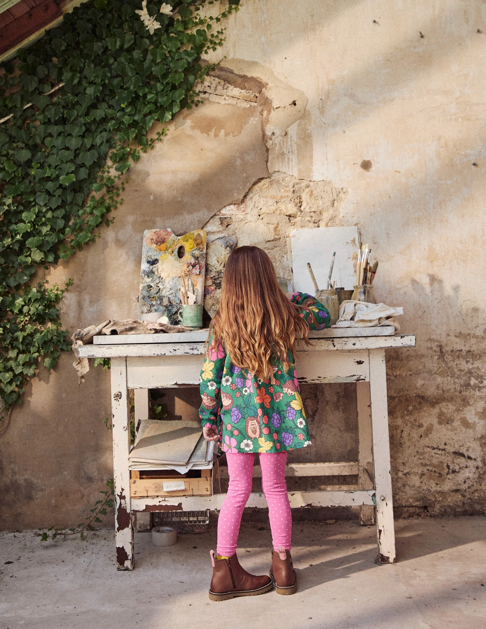 BondedEdges TonalStitching Print Tunic and Leggings Set-Rich Emerald Hedgehogs