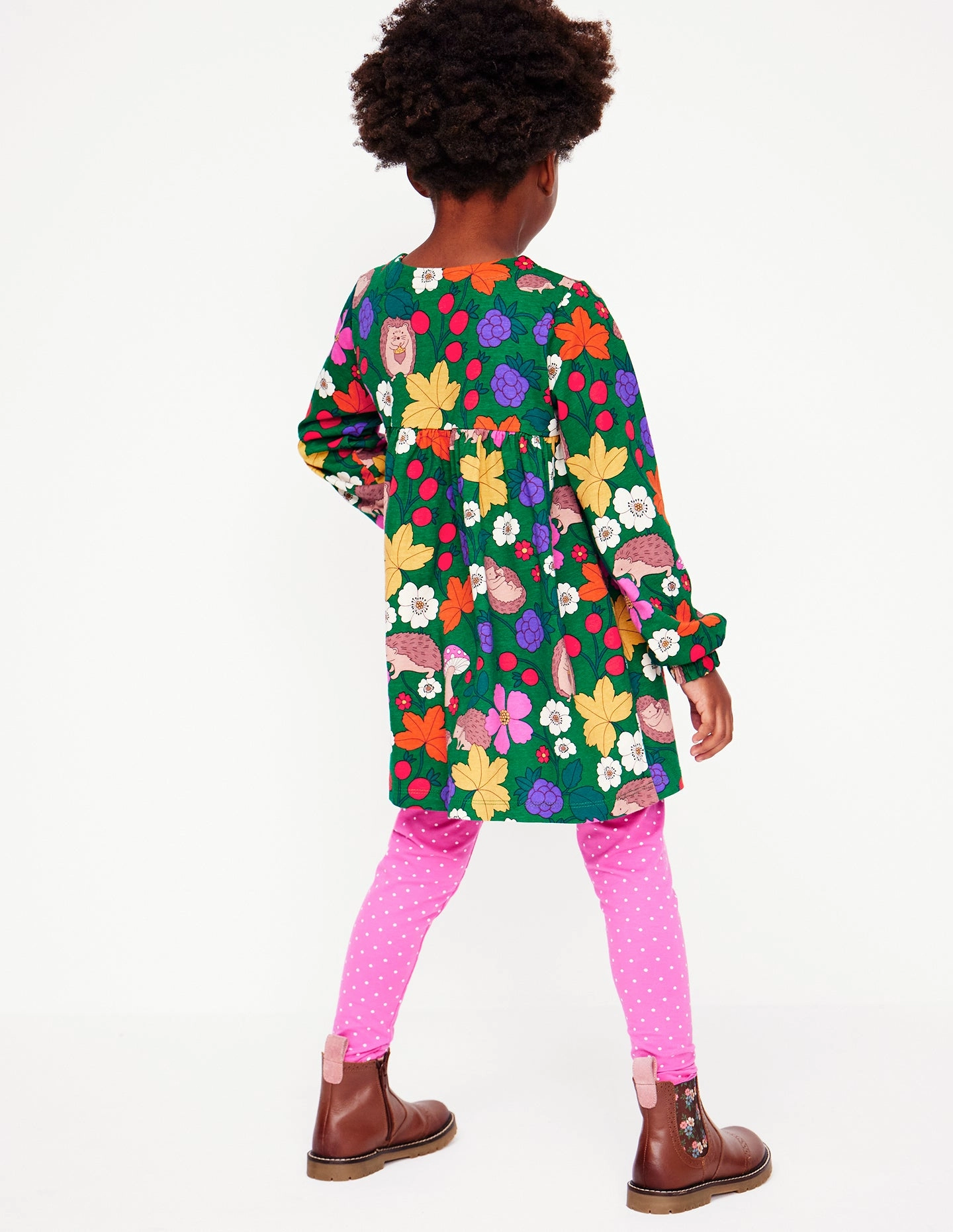 Tailored Seams Curved Hemline Print Tunic and Leggings Set-Rich Emerald Hedgehogs