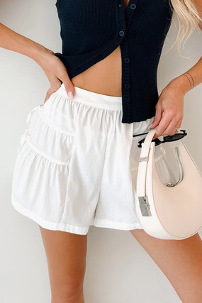 Glow Up Season Bow Detail Smocked Waist Shorts (Off White) All Season Wear Minimal Design