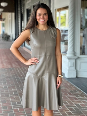 Wrinkle-Resistant Perre Melani Leather Aline Dark Sage Dress