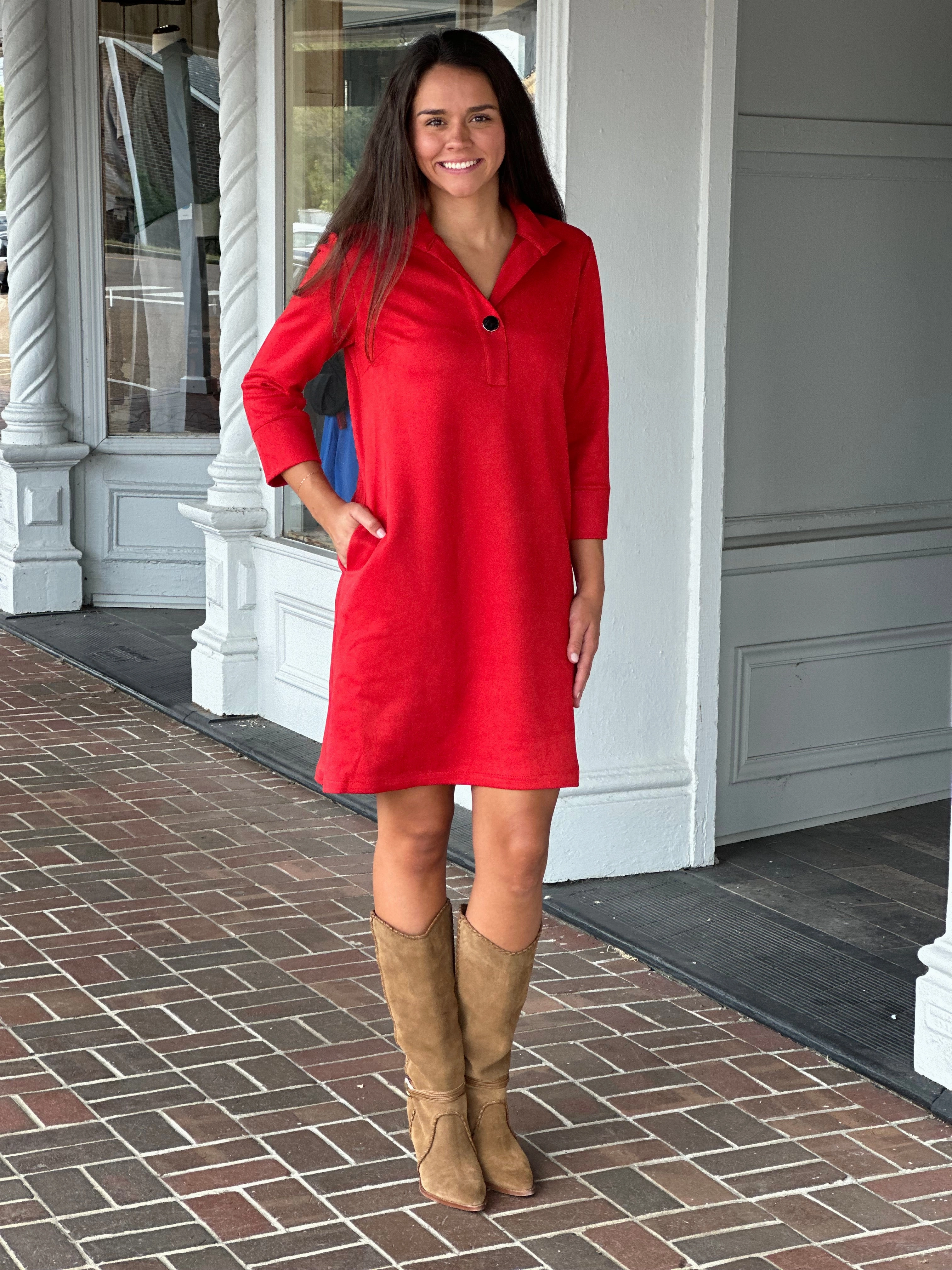 BreathableFabric Perre Poppy Red Three Quarter Sleeve Clifton Dress